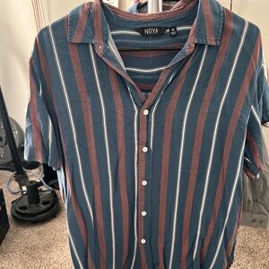 Nova Short Sleeve Button Up - Size Medium - Striped Blue, Red, & White